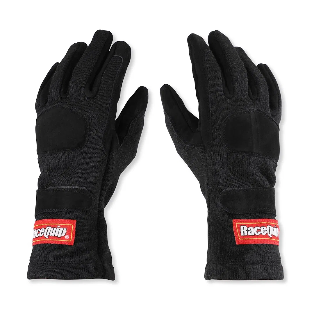 355003 – RACEQUIP Racing Apparel, Racing Gloves Medium Double Layer Nomex Knit/ Suede Leather Palm Black SFI 3.3/5 Ra...